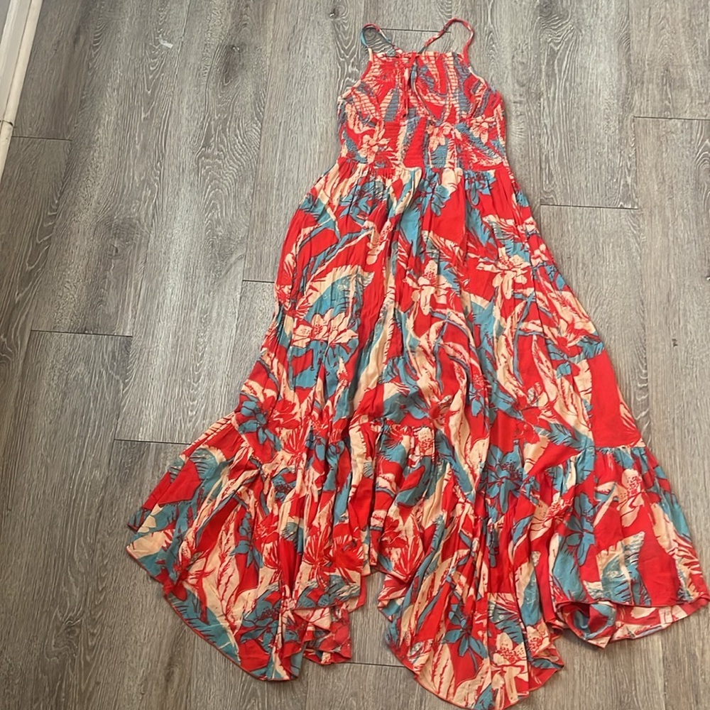Free People Red Tropical Print Maxi Dress with Blue Accents - Picture 6 of 9